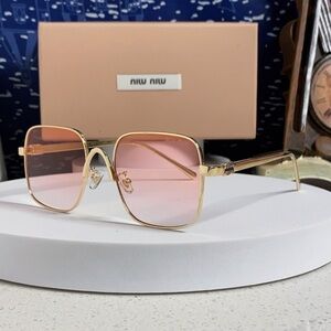 Miu Miu Gold Frame Sunglasses Pink Lens Fashion Chic